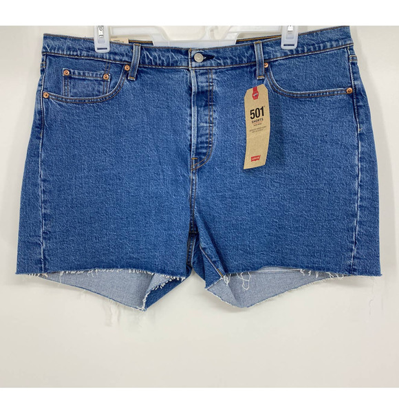 Levi's 501 Blue Denim Button Fly High Rise Cut Off Jean Shorts NEW 20W - Picture 11 of 12